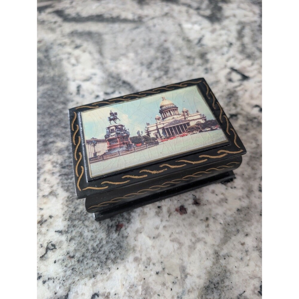 Vintage Russian St Petersburg Lacquer Keepsake Trinket Box St. Isaac's Cathedral